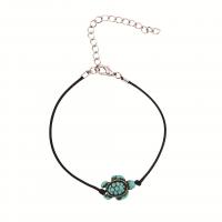 Fashion Jewelry Anklet, turquoise, with PU Leather Cord & Tibetan Style, with 1.96 inch extender chain, Turtle, for woman, two different colored, Length:Approx 6.29 Inch, Sold By PC