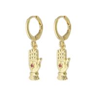 Brass Huggie Hoop Drop Earring, Hand, gold color plated, micro pave cubic zirconia & for woman, 30mm, Sold By Pair