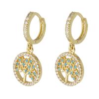 Brass Huggie Hoop Drop Earring gold color plated micro pave cubic zirconia & for woman & hollow 28mm Sold By Pair