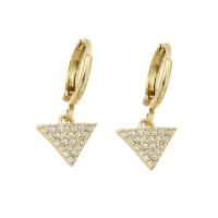 Cubic Zirconia Micro Pave Brass Earring, Triangle, gold color plated, micro pave cubic zirconia & for woman, 22mm, Sold By Pair
