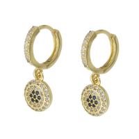 Cubic Zirconia Micro Pave Brass Earring Flat Round gold color plated micro pave cubic zirconia & for woman 23mm Sold By Pair