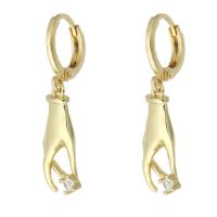 Huggie Hoop Drop Earring, Brass, Hand, gold color plated, micro pave cubic zirconia & for woman, 32mm, Sold By Pair