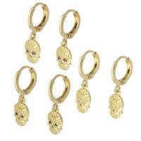 Huggie Hoop Drop Earring Brass Skull gold color plated micro pave cubic zirconia & for woman 24mm Sold By Pair