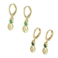 Huggie Hoop Drop Earring, Brass, Pineapple, gold color plated, micro pave cubic zirconia & for woman & enamel, more colors for choice, 25mm, Sold By Pair