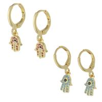 Huggie Hoop Drop Earring Brass Hand gold color plated micro pave cubic zirconia & for woman 23mm Sold By Pair