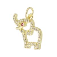 Cubic Zirconia Micro Pave Brass Pendant, Elephant, gold color plated, micro pave cubic zirconia & hollow, 15x15x2mm, Hole:Approx 3mm, Sold By Pair