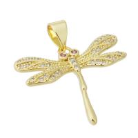 Cubic Zirconia Micro Pave Brass Pendant, Dragonfly, gold color plated, micro pave cubic zirconia, 22x19x1.50mm, Hole:Approx 3mm, Sold By PC