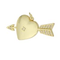 Cubic Zirconia Micro Pave Brass Pendant, Heart, gold color plated, micro pave cubic zirconia, 34x15x4mm, Hole:Approx 3mm, Sold By PC