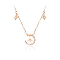 Cubic Zircon Micro Pave 925 Sterling Silver Necklace Moon and Star plated micro pave cubic zirconia & for woman Length Approx 15.74 Inch Sold By PC
