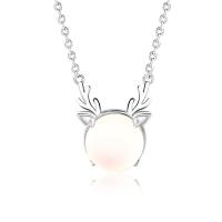 925 Sterling Silver Necklaces, with Moonstone, Deer, plated, for woman, more colors for choice, 14x17mm, Length:Approx 15.74 Inch, Sold By PC