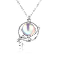 Cubic Zircon Micro Pave 925 Sterling Silver Necklace, with Moonstone, platinum color plated, micro pave cubic zirconia & for woman, 13mm, Length:Approx 15.74 Inch, Sold By PC