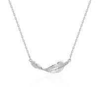 Cubic Zircon Micro Pave 925 Sterling Silver Necklace Feather platinum color plated micro pave cubic zirconia & for woman Length Approx 15.74 Inch Sold By PC