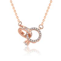 Cubic Zircon Micro Pave 925 Sterling Silver Necklace, rose gold color plated, micro pave cubic zirconia & for woman, 8.50x13mm, Length:Approx 15.74 Inch, Sold By PC