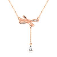 Cubic Zircon Micro Pave 925 Sterling Silver Necklace, Bowknot, plated, micro pave cubic zirconia & for woman, more colors for choice, 17x40mm, Length:Approx 15.74 Inch, Sold By PC