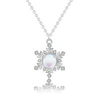Cubic Zircon Micro Pave 925 Sterling Silver Necklace, with Lampwork, Snowflake, platinum color plated, micro pave cubic zirconia & for woman, 14x13mm, Length:Approx 15.74 Inch, Sold By PC