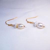 Freshwater Pearl Earrings Brass with Shell & Freshwater Pearl real gold plated fashion jewelry & for woman golden 32mm Sold By Pair