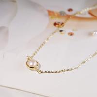 Freshwater Pearl Brass Chain Necklace, cobre, with Pérolas de água doce, with 3.15 extender chain, banhado a ouro genuino, joias de moda & para mulher, dourado, comprimento 43 cm, vendido por PC