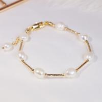 Bracelet en perles de culture d'eau douce, alliage de zinc, avec perle d'eau douce cultivée, avec 1.38 chaînes de rallonge, Plaqué d'or, bijoux de mode & pour femme, doré, Longueur:16 cm, Vendu par PC