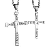 Stainless Steel Jewelry Necklace 304 Stainless Steel Cross & for woman & with rhinestone original color Length 19.68 cm Sold By PC