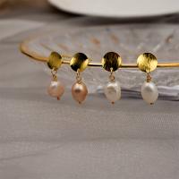 Freshwater Pearl Earrings, Brass, with Freshwater Pearl, real gold plated, fashion jewelry & for woman, more colors for choice, 27mm, Sold By Pair