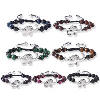Gemstone Bracelets, Natural Stone, with Alloy & Nylon, Elephant, Adjustable & for woman & with rhinestone, more colors for choice, 8mm, Sold Per 16.5 cm Strand