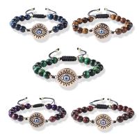 Gemstone Bracelets, Natural Stone, with Alloy & Nylon, Evil Eye, Adjustable & for woman, more colors for choice, 8mm, Sold Per 17 cm Strand