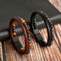 Microfiber PU Bracelet with Natural Stone & Hematite zinc alloy magnetic clasp for man Length 21 cm Sold By PC