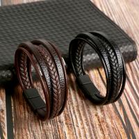Leather Bracelet, Tibetan Style magnetic clasp, plated, for man, more colors for choice, Length:21 cm, Sold By PC