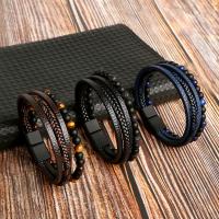 Microfiber PU Bracelet with Tiger Eye zinc alloy magnetic clasp for man Length 21 cm Sold By PC