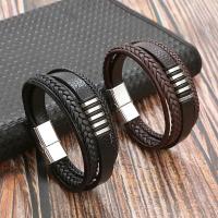 Leather Bracelet with Stainless Steel zinc alloy magnetic clasp for man Length 21 cm Sold By PC