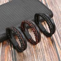 Leather Bracelet, with Natural Stone, Tibetan Style magnetic clasp, for man, more colors for choice, Length:21 cm, Sold By PC