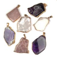 Quartz Gemstone Pendants with Brass irregular gold color plated Unisex 20x45- Sold By PC