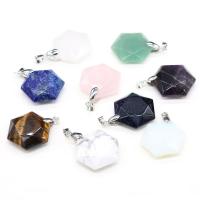Gemstone Pendants Jewelry, Natural Stone, Hexagon, different materials for choice & Unisex & faceted, more colors for choice, 25x28mm, Sold By PC