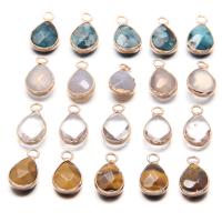 Gemstone Pendants Jewelry, Natural Stone, with Brass, Teardrop, gold color plated, different materials for choice & Unisex & faceted, more colors for choice, 10x12mm, Sold By PC