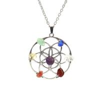 Natural Gemstone Necklace, Tibetan Style, with Natural Stone, Flower, platinum color plated, different materials for choice & for woman, more colors for choice, nickel, lead & cadmium free, 45mm, Length:Approx 20.87 Inch, Sold By PC