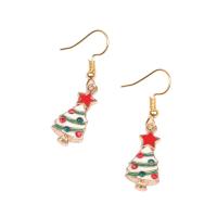 Christmas Earrings Zinc Alloy iron earring hook Christmas Tree gold color plated Christmas jewelry & enamel nickel lead & cadmium free Sold By Pair