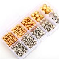 Copper Coated Plastic Beads, with Crystal Thread & Acrylic, Round, DIY & enamel, more colors for choice, Sold By Box