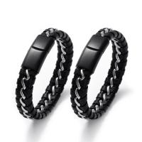 PU Leather Cord Bracelets with 304 Stainless Steel Galvanic plating black Sold By PC