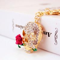 Tibetan Style Key Clasp, with Czech Rhinestone, Skull, high quality plated, fashion jewelry & Unisex & enamel, more colors for choice, 111x45mm, Sold By PC
