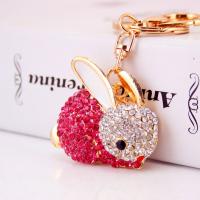 Tibetan Style Key Clasp, with Czech Rhinestone, Rabbit, high quality plated, fashion jewelry & Unisex & enamel, more colors for choice, 99x46mm, Sold By PC