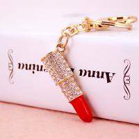 Tibetan Style Key Clasp, with Czech Rhinestone, Lipstick, high quality plated, fashion jewelry & Unisex & enamel, more colors for choice, 110x11mm, Sold By PC