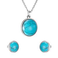Fashion Stainless Steel Jewelry Sets Stud Earring & necklace 304 Stainless Steel with turquoise Vacuum Ion Plating 2 pieces & fashion jewelry & for woman 25mm 23mm 12mm Length Approx 17.72 Inch Sold By Set