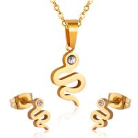 Fashion Stainless Steel Jewelry Sets 304 Stainless Steel Snake Vacuum Ion Plating fashion jewelry & for woman & with rhinestone 21mm*11mm 9mm*6mm Length Approx 17.72 Inch Sold By Set