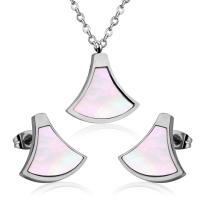 Fashion Stainless Steel Jewelry Sets, 304 Stainless Steel, with Shell, Shell, Vacuum Ion Plating, fashion jewelry & for woman, more colors for choice, 19mm*17mm,17.5mm*16mm, Length:Approx 17.72 Inch, Sold By Set