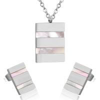 Fashion Stainless Steel Jewelry Sets, Stud Earring & necklace, 304 Stainless Steel, with Shell, Vacuum Ion Plating, 2 pieces & fashion jewelry & for woman, more colors for choice, 25.5mm*15mm,15mm*10mm, Length:Approx 17.72 Inch, Sold By Set