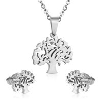 Fashion Stainless Steel Jewelry Sets 304 Stainless Steel Tree Vacuum Ion Plating fashion jewelry & for woman 25mm*25mm 11mm*12.5mm Length Approx 17.72 Inch Sold By Set
