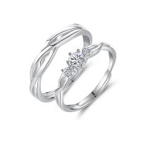 Couple Finger Rings 925 Sterling Silver platinum color plated Adjustable & micro pave cubic zirconia Sold By PC