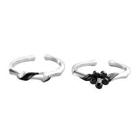 Couple Finger Rings 925 Sterling Silver rose gold color plated Adjustable & micro pave cubic zirconia & enamel black Sold By PC
