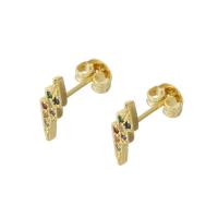 Cubic Zirconia Micro Pave Brass Earring, Lightning Symbol, gold color plated, micro pave cubic zirconia & for woman, 4x11x14mm, Sold By Set