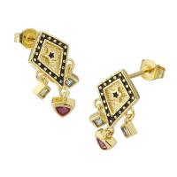 Boucles d'oreilles pendantes en laiton, Placage de couleur d'or, pavé de micro zircon & pour femme, 18mm, Vendu par paire